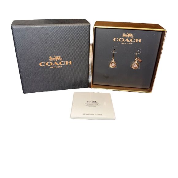 Coach Open Circle Stone Yellow Gold Dangle Earring F56417 & Gift Box NWT VHTF - Picture 1 of 11
